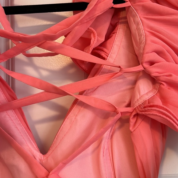 Coral Chiffon Ruffle Tiered Cut-Out Gown - Size 4 - Picture 7 of 12